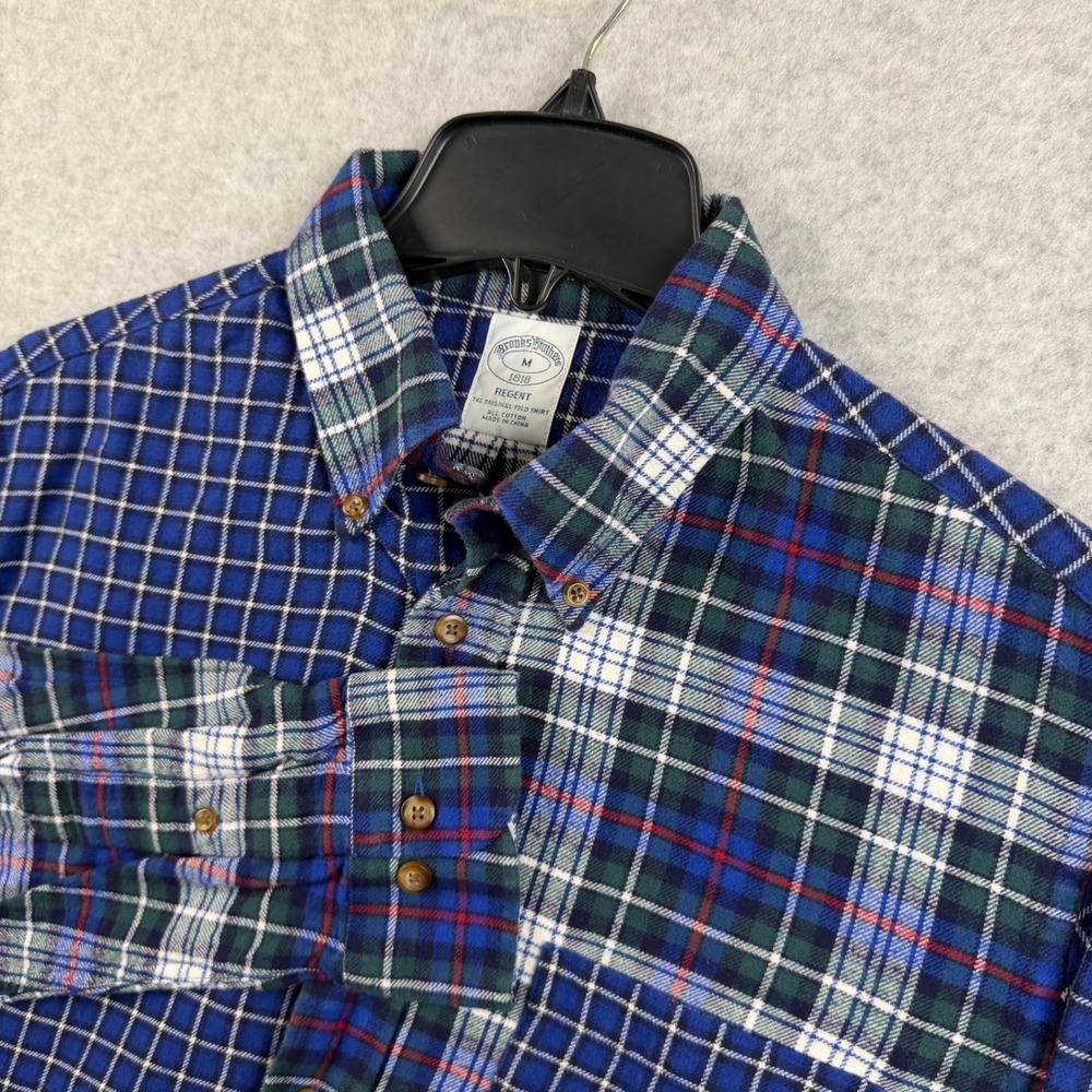 Brooks Brothers Button Down Shirt Mens M Blue Plaid Fun Shirt Regent Cotton